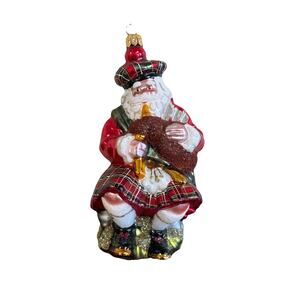 Miss Christmas Scottish Santa With Bagpipes Blown Glass Christmas Ornament 6"